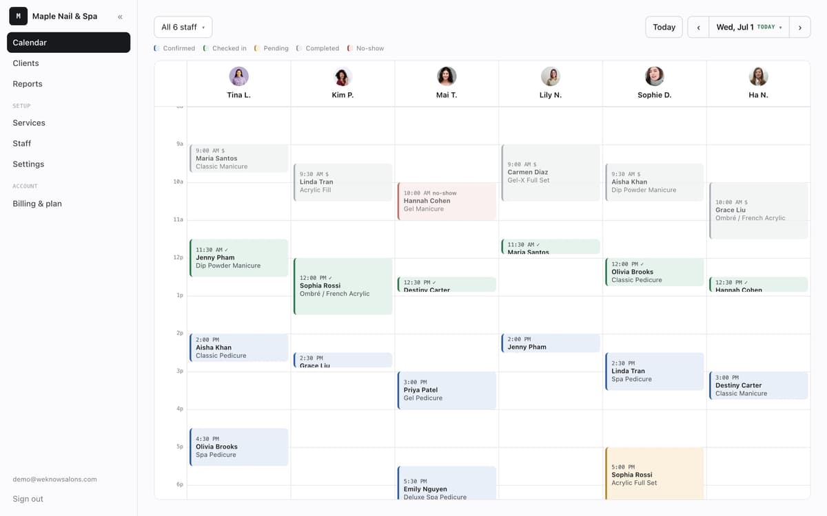 The owner dashboard calendar
